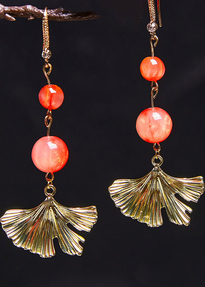 Unique 14K Gold Fan-shaped Drop Earrings