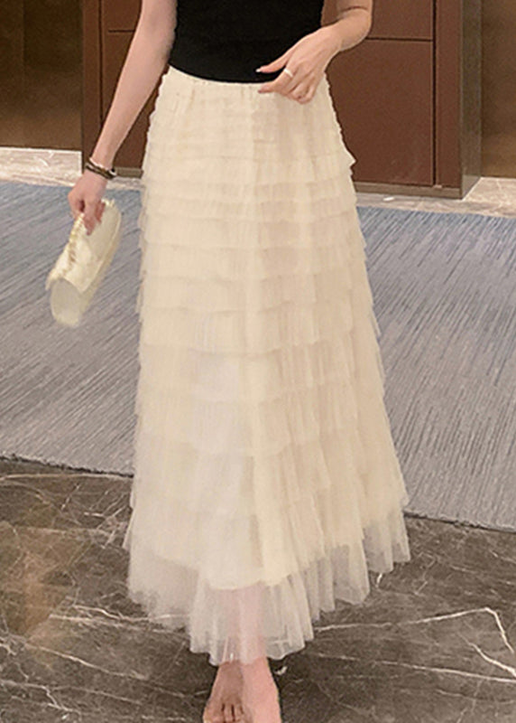 Unique Beige Elastic Waist Tulle Long Cake Skirt