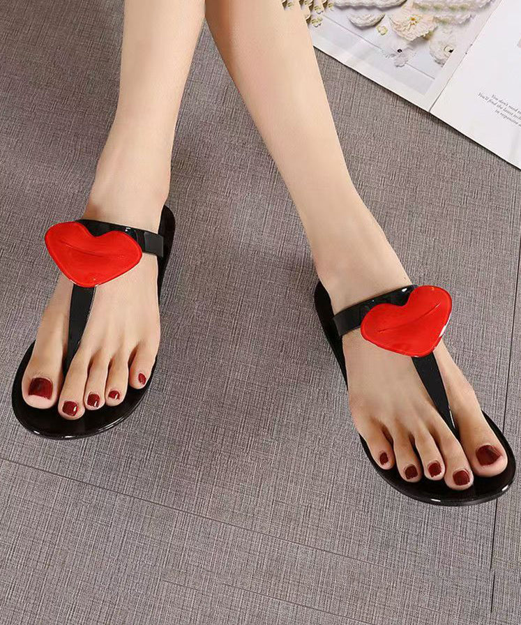 Unique Black Heart Flat Bottomed Transparent Flip Flops