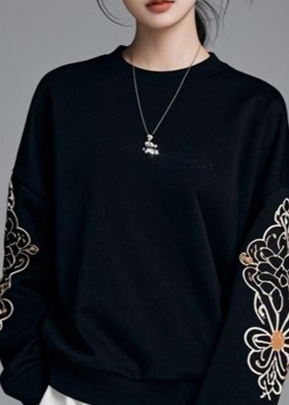 Unique Black Print Patchwork Fall Sweatshirt