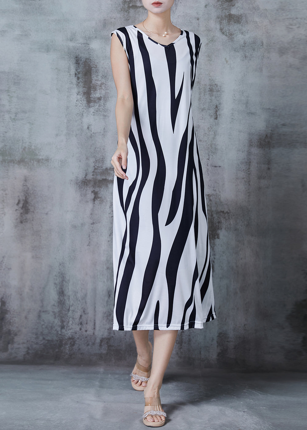 Unique Black Striped Chiffon Maxi Dresses Summer