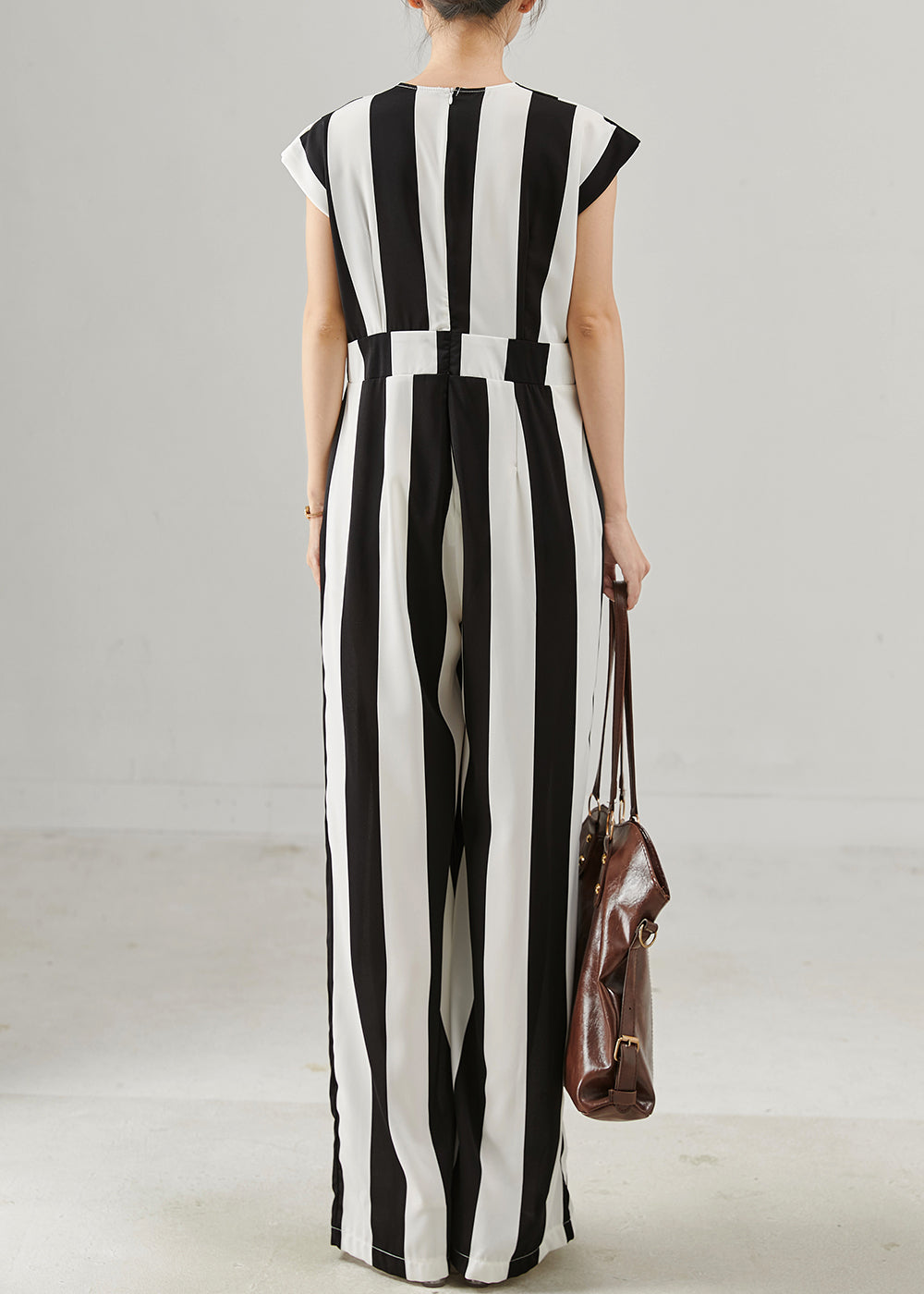 Unique Black White Striped Chiffon Jumpsuits Summer