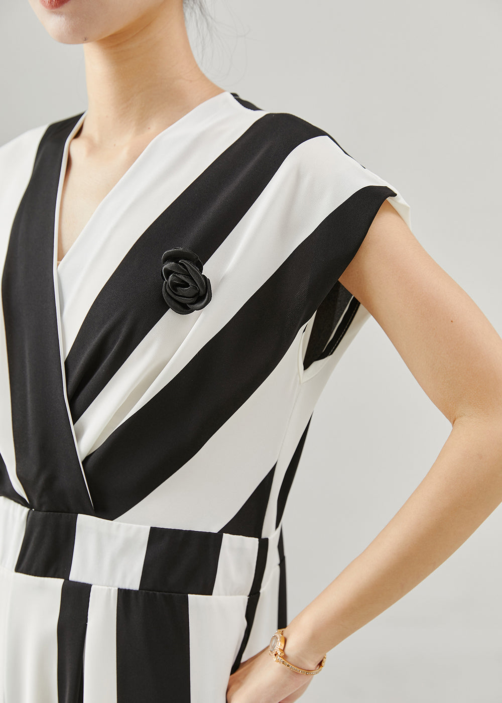 Unique Black White Striped Chiffon Jumpsuits Summer