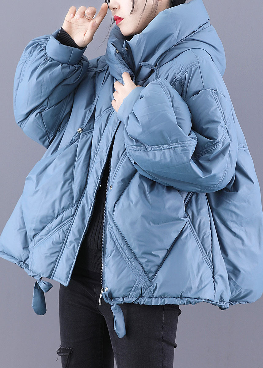 Unique Blue Hooded Cloak Warm Winter Duck Down Puffers Coat