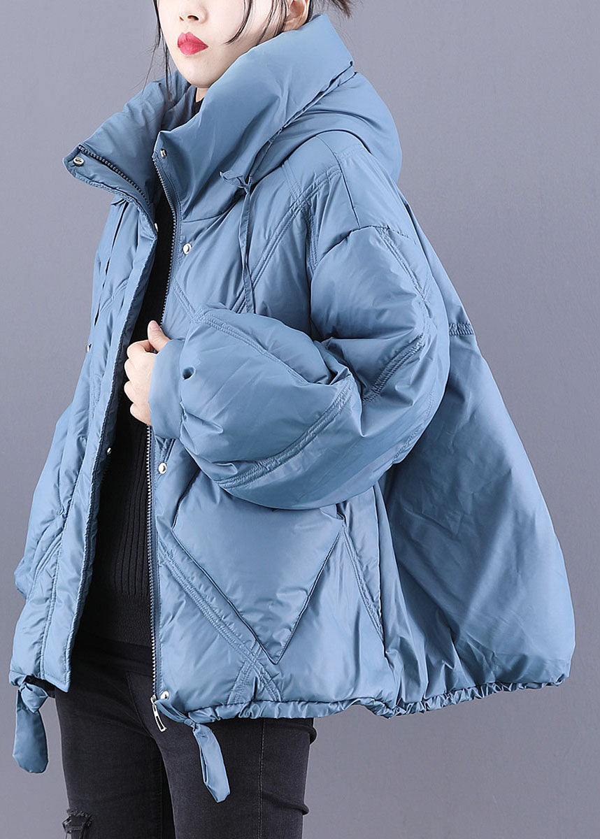 Unique Blue Hooded Cloak Warm Winter Duck Down Puffers Coat