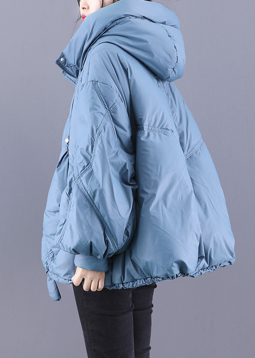 Unique Blue Hooded Cloak Warm Winter Duck Down Puffers Coat