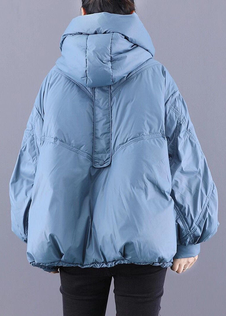 Unique Blue Hooded Cloak Warm Winter Duck Down Puffers Coat