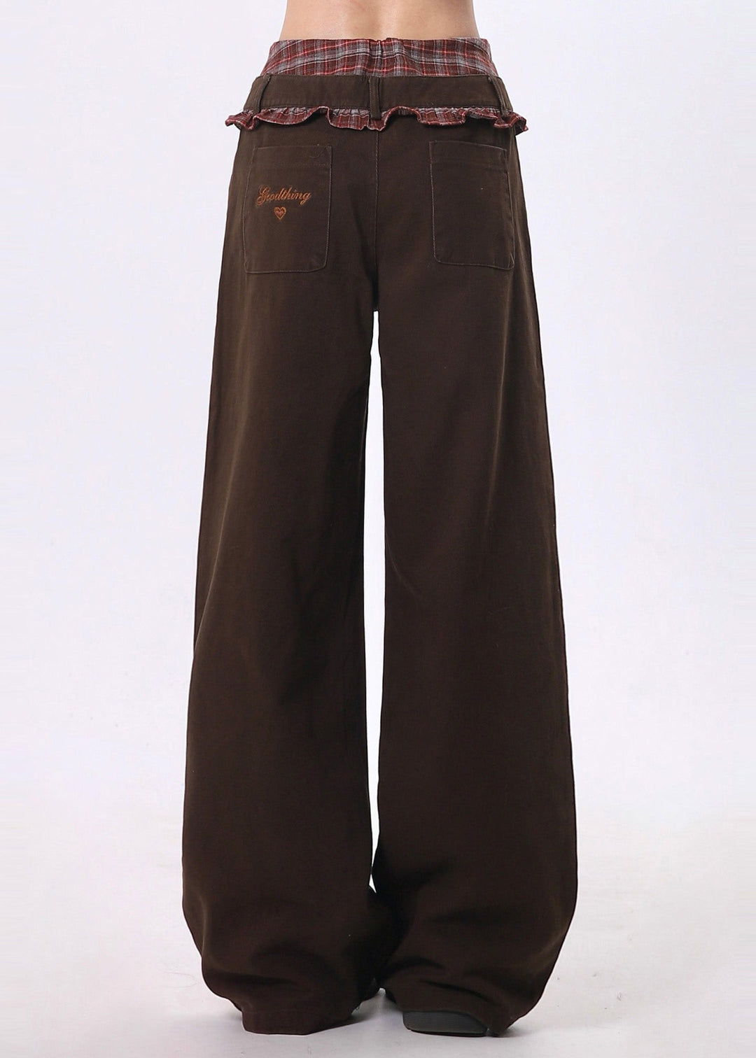 Unique Brown Ruffled Patchwork Cotton Pants Spring