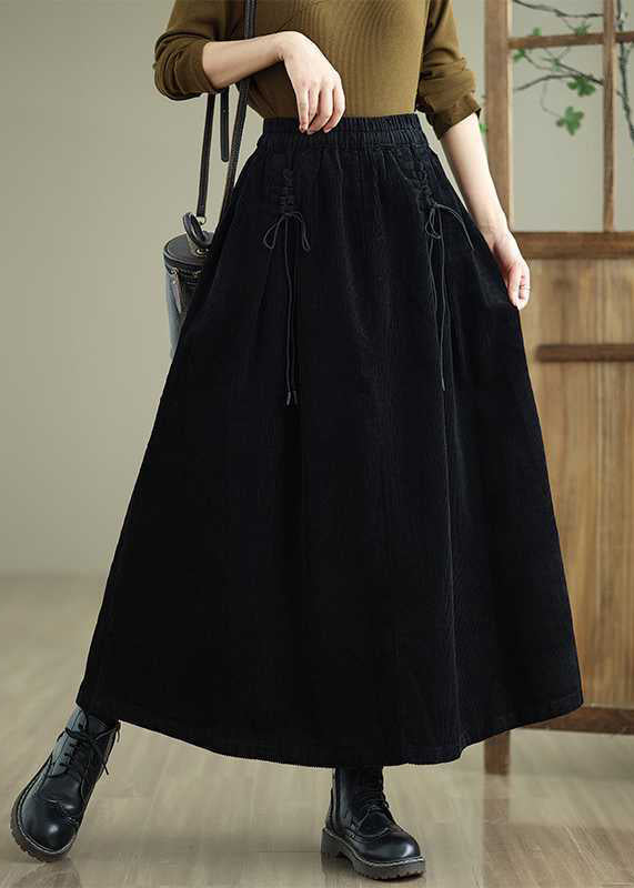 Unique Coffee Pockets Lace Up Elastic Waist Corduroy Skirt Spring