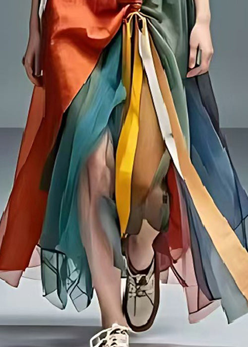 Unique Colorblock Asymmetrical Patchwork Tulle Cotton Dresses Summer