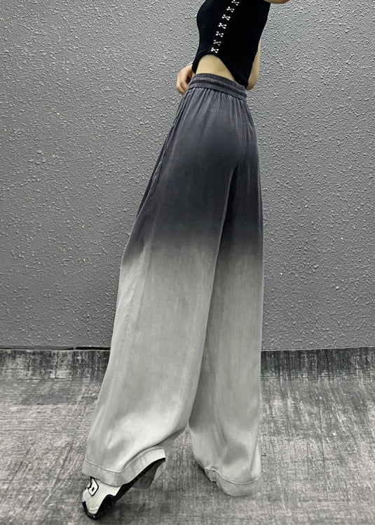 Unique Gradient Grey Pockets Drawstring Cotton Wide Leg Pants Fall