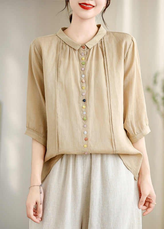 Unique Khaki Oversized Wrinkled Cotton Shirt Top Summer