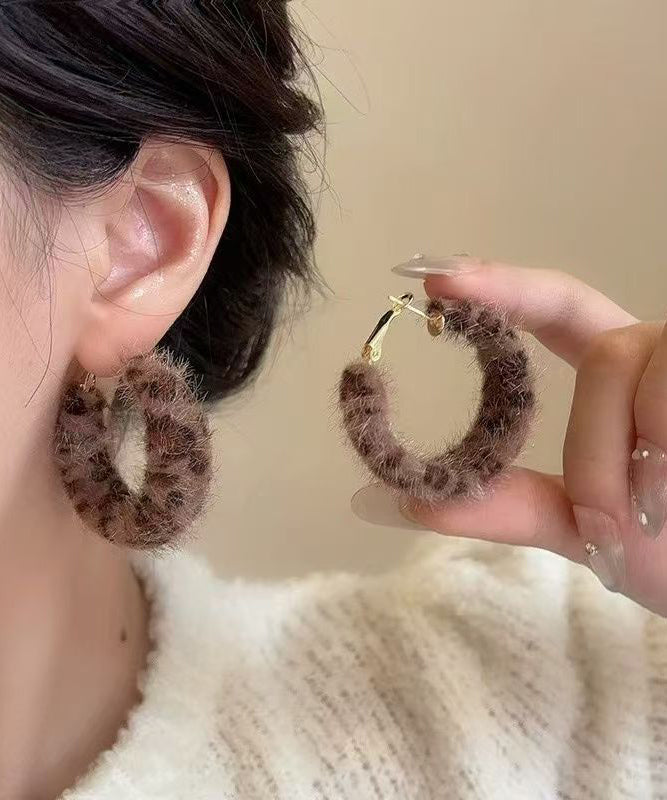 Unique Leopard Alloy Fuzzy Fur Fluffy Hoop Earrings