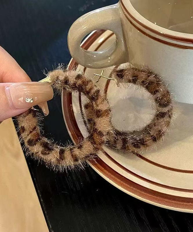 Unique Leopard Alloy Fuzzy Fur Fluffy Hoop Earrings