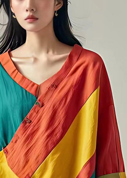 Unique Orange Asymmetrical Patchwork Cotton Shirt