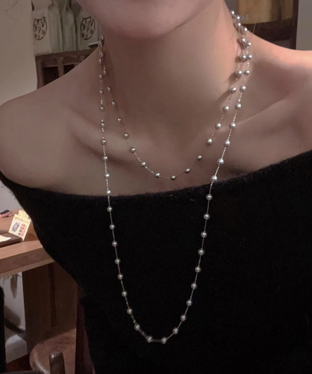 Unique Silk Sterling Silver Pearl Crystal Gratuated Bead Necklace