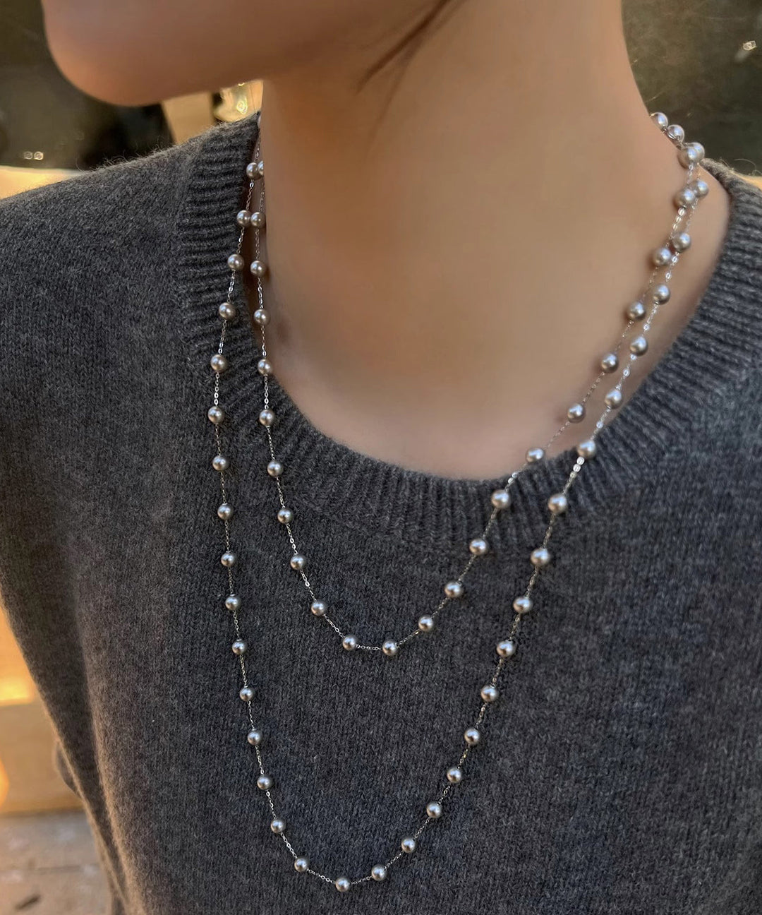 Unique Silk Sterling Silver Pearl Crystal Gratuated Bead Necklace