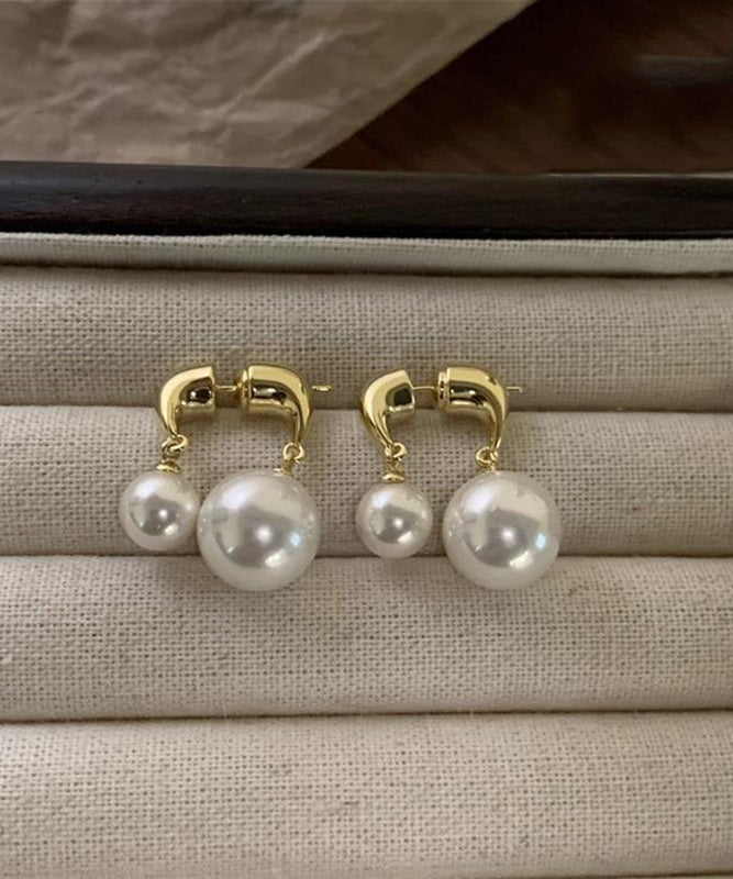 Unique White Sterling Silver Alloy Pearl Drop Earrings