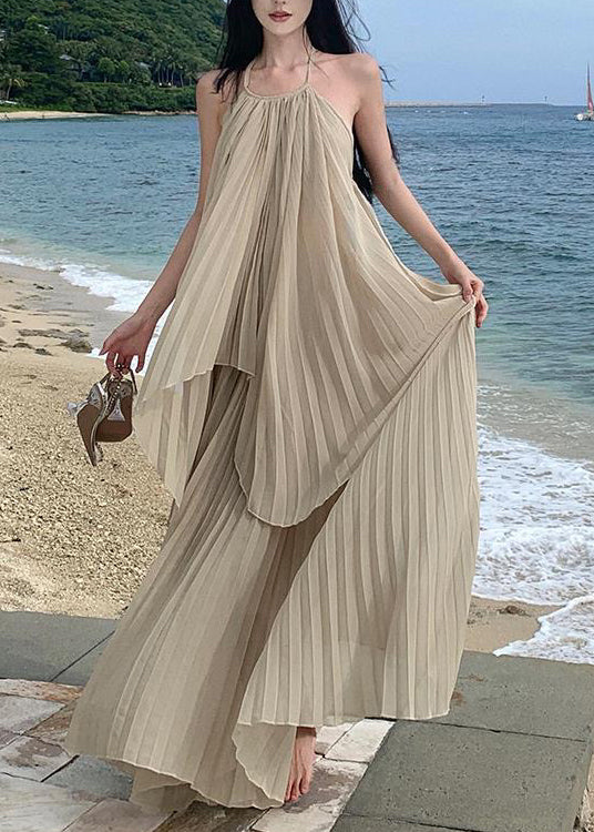 Vacation Organ Pleated Asymmetrical Backless Two Pieces Set Dress