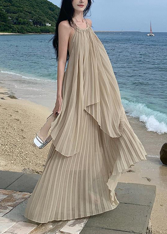 Vacation Organ Pleated Asymmetrical Backless Two Pieces Set Dress