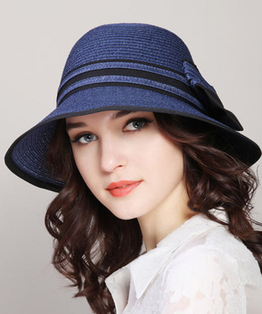 Versatile White Bow Beach Straw Woven Sun Hat Foldable