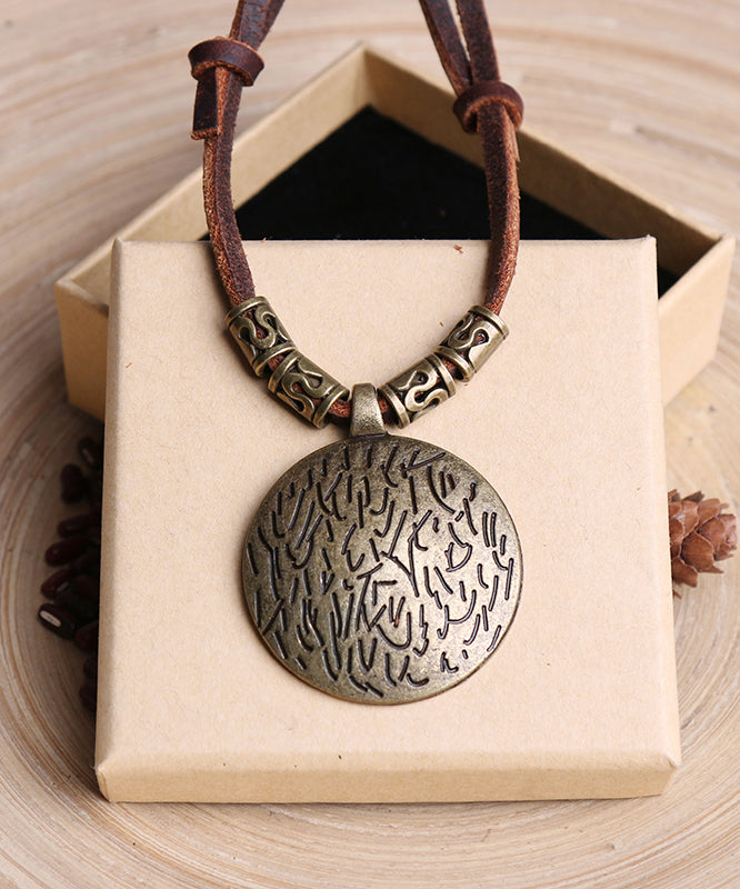 Vintage Brown Alloy Leather Rope Pendant Necklace