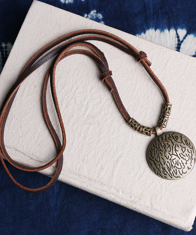 Vintage Brown Alloy Leather Rope Pendant Necklace