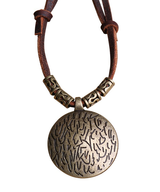 Vintage Brown Alloy Leather Rope Pendant Necklace