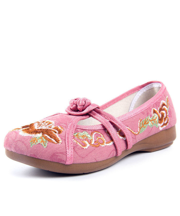 Vintage Embroidered Flat Shoes For Women Grey Cotton Fabric Chinese Button