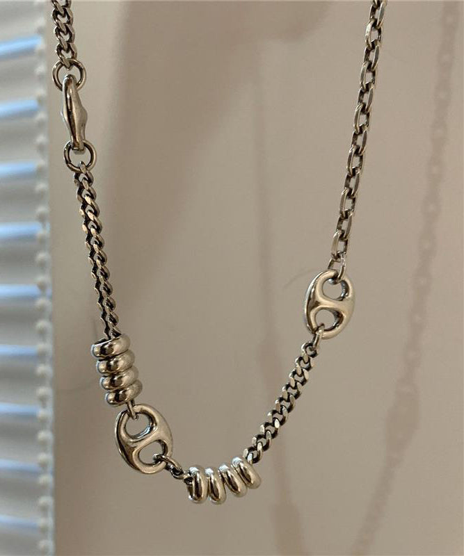 Vintage Gold Stainless Steel Chain Linked Patchwork Pendant Necklace