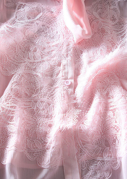 Vintage Pink Embroidered Chiffon Shirt Top Spring