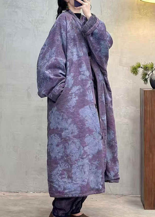 Vintage Purple Pockets Tie Dye Fine Cotton Filled Coat Winter