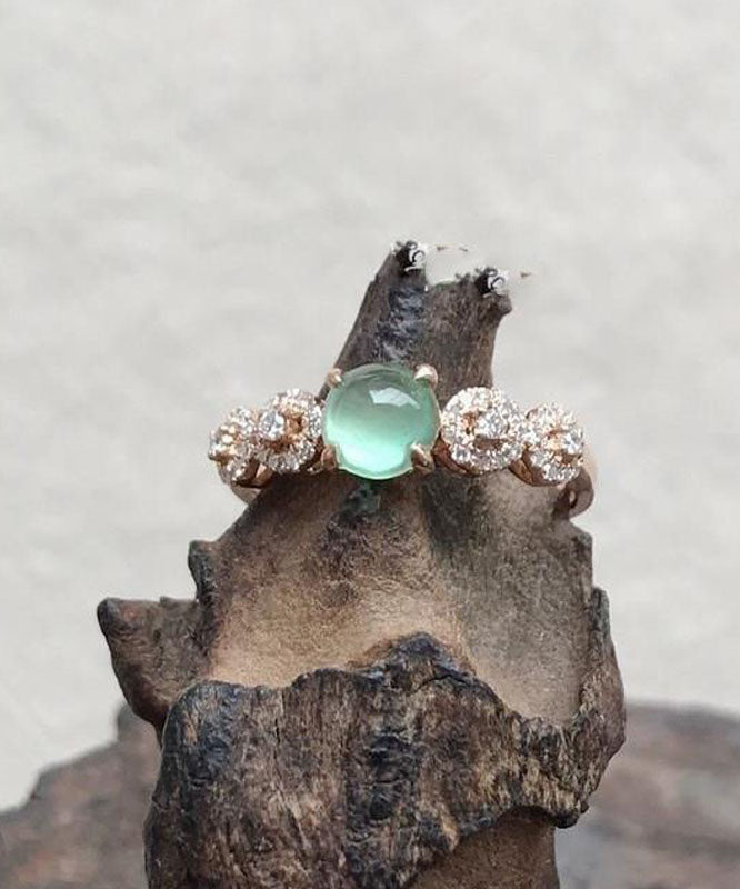 Vintage Rose Gold Sterling Silver Overgild Zircon Jade Rings