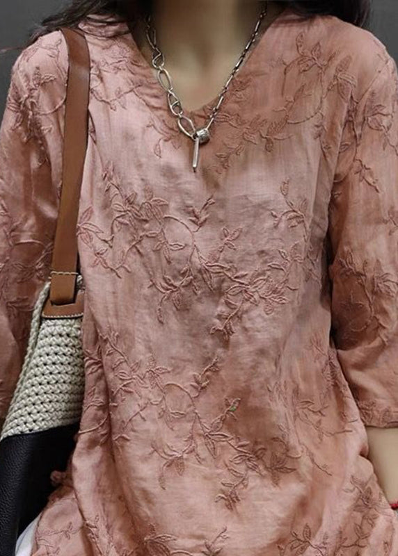 Vintage Rose V Neck Embroidered Side Open Top Spring