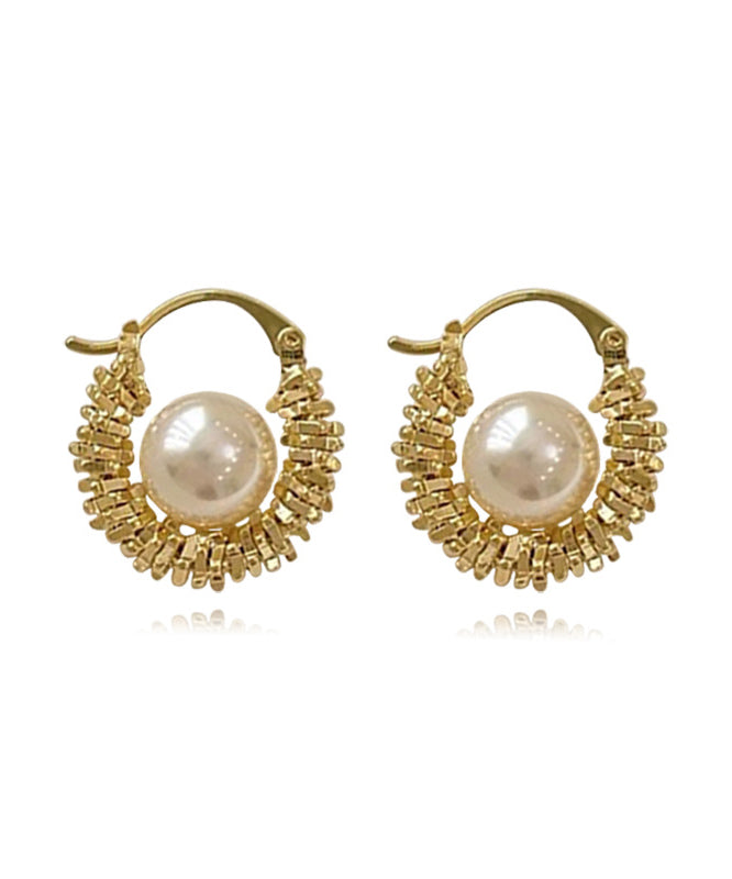 Vogue Gold Copper Alloy Asymmetrical Pearl Hoop Earrings