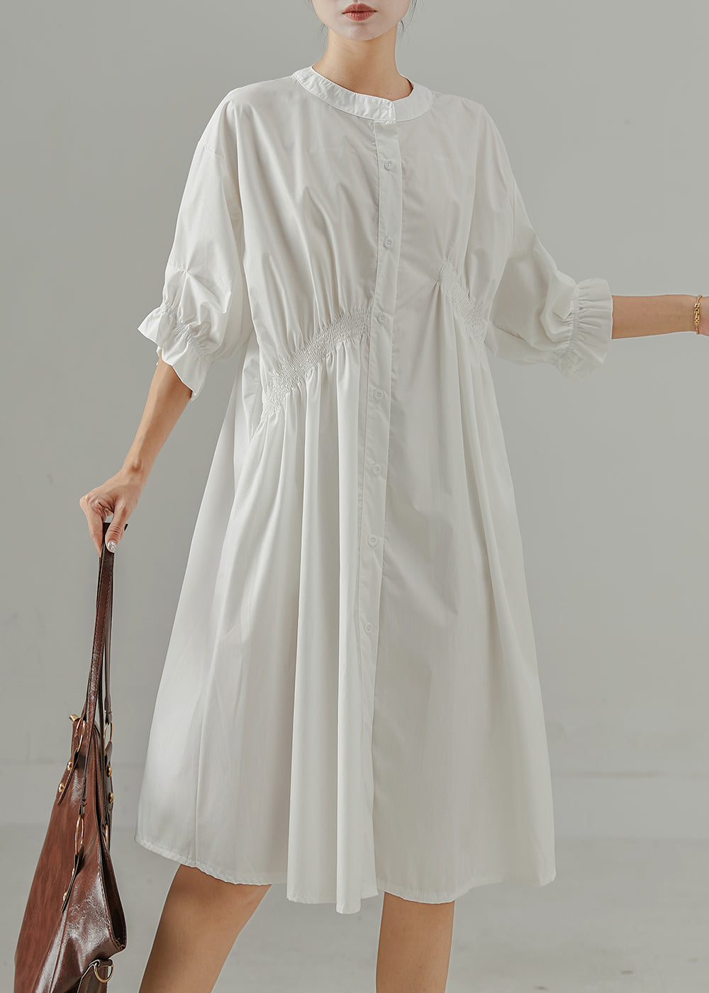 White Cotton Work Dress Asymmetrical Wrinkled Summer