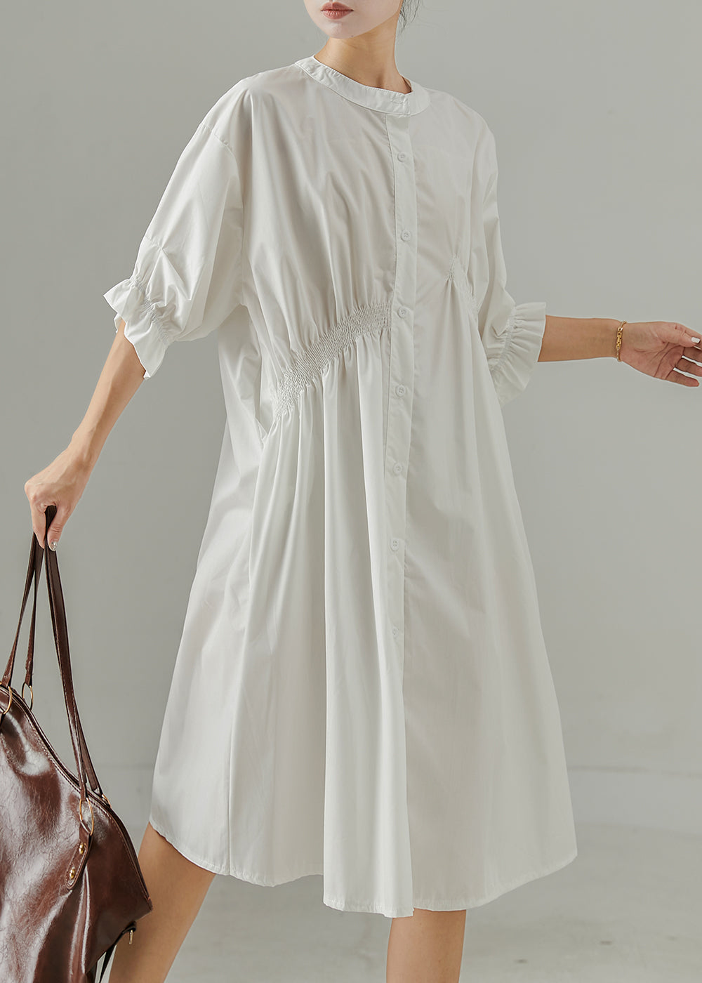 White Cotton Work Dress Asymmetrical Wrinkled Summer