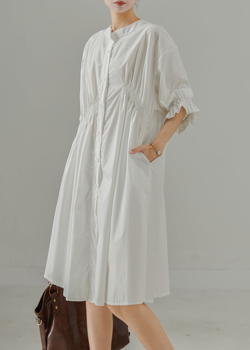 White Cotton Work Dress Asymmetrical Wrinkled Summer