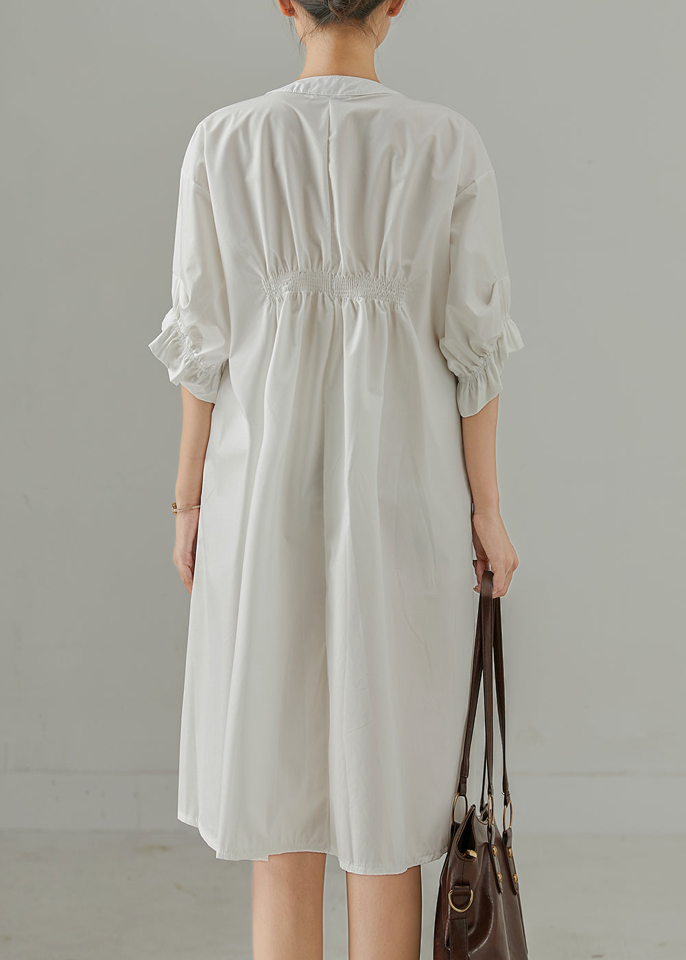 White Cotton Work Dress Asymmetrical Wrinkled Summer