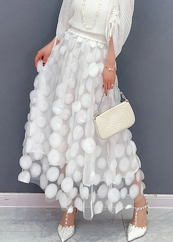 White Dot Patchwork High Waist Tulle Maxi Skirts