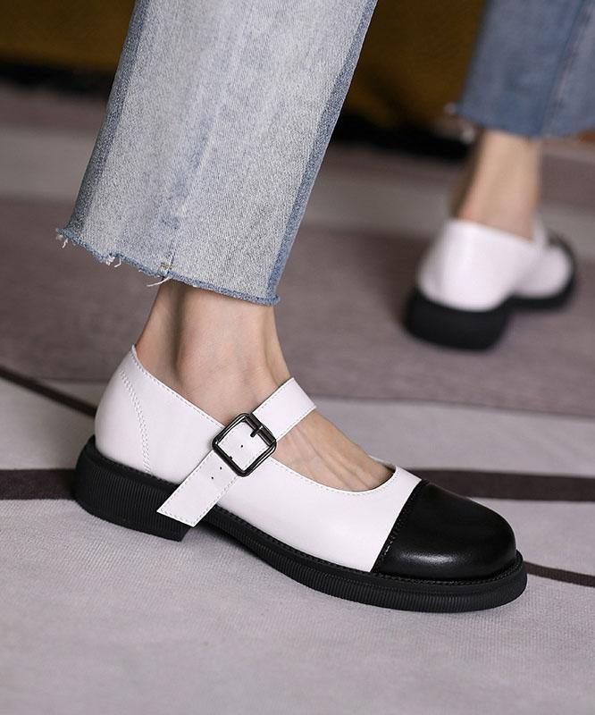 White Faux Leather Fashion Splicing Flat Feet Shoes