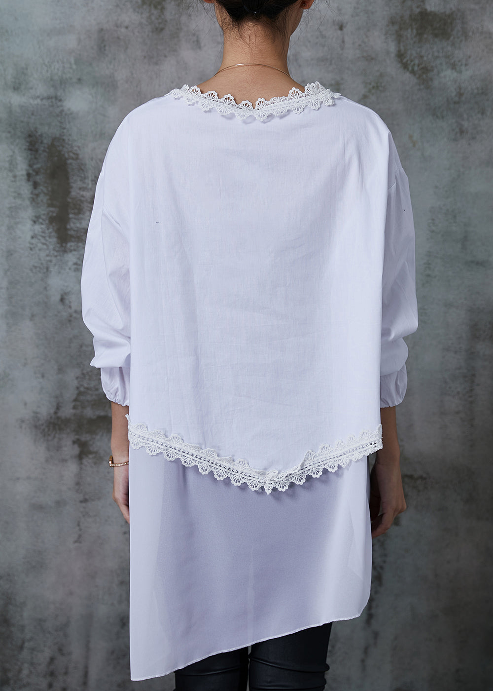 White Patchwork Lace Cotton Blouses Oversized Summer