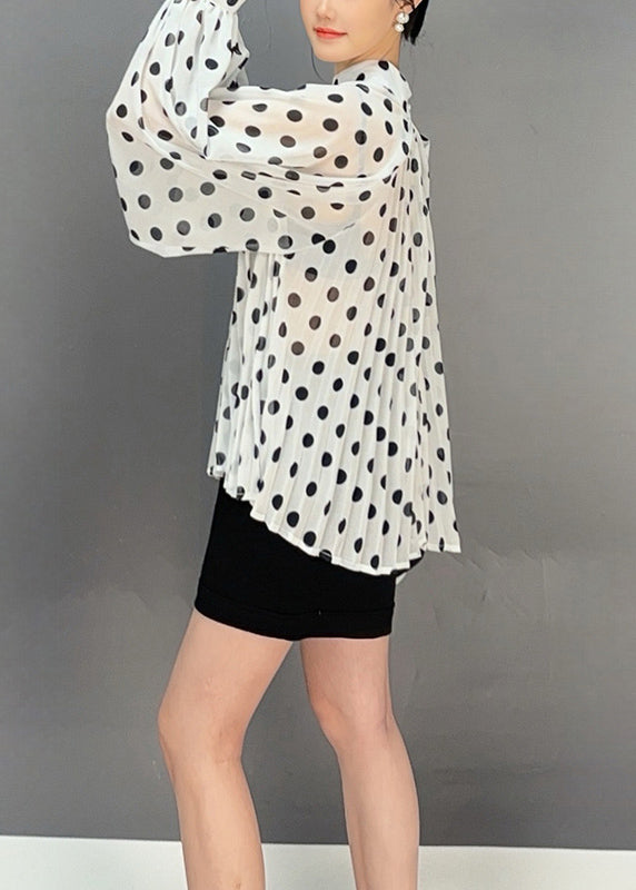 White Print Chiffon Shirts Lace Up Batwing Sleeve