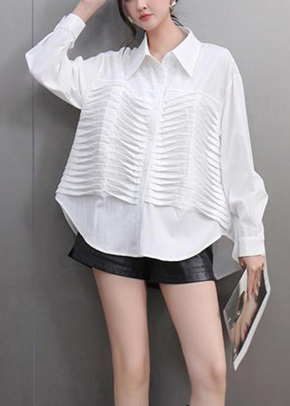 White Shirt Wrinkled Patchwork Button Spring