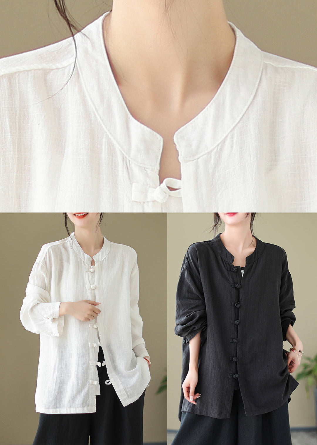 White Stand Collar Shirt Long Sleeve