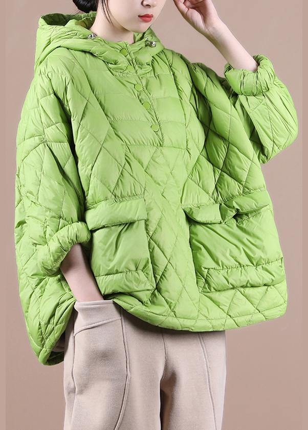 Loose Green Winter Puffer Jacket Hooded Down Coat