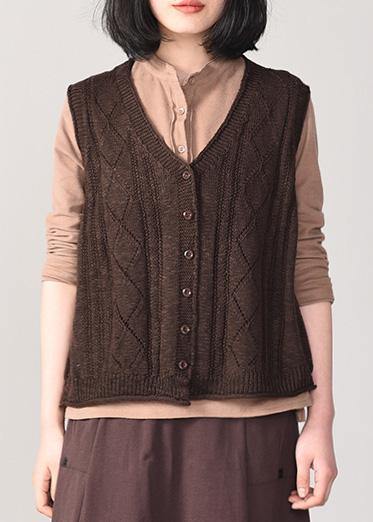 Winter chocolate knit coats trendy plus size sleeveless knitted coat back open