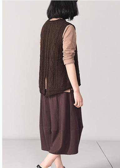 Winter chocolate knit coats trendy plus size sleeveless knitted coat back open