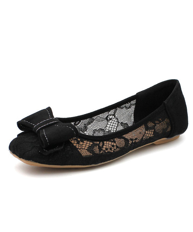 Women Black Bow Tulle Splicing Embroidered Flower Sandals