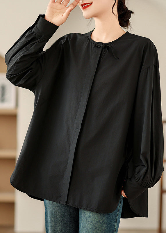 Women Black Oversized Patchwork Cotton Shirts Spring